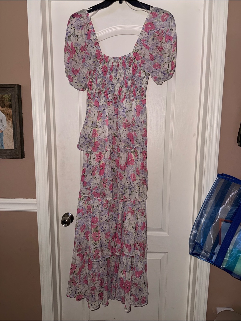 Floral Pink & Lavender Tiered Maxi Dress